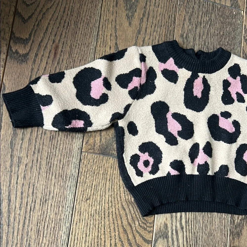 Pink and Black Animal Print Crew Neck Sweater Bardot junior 9-12 months sale
